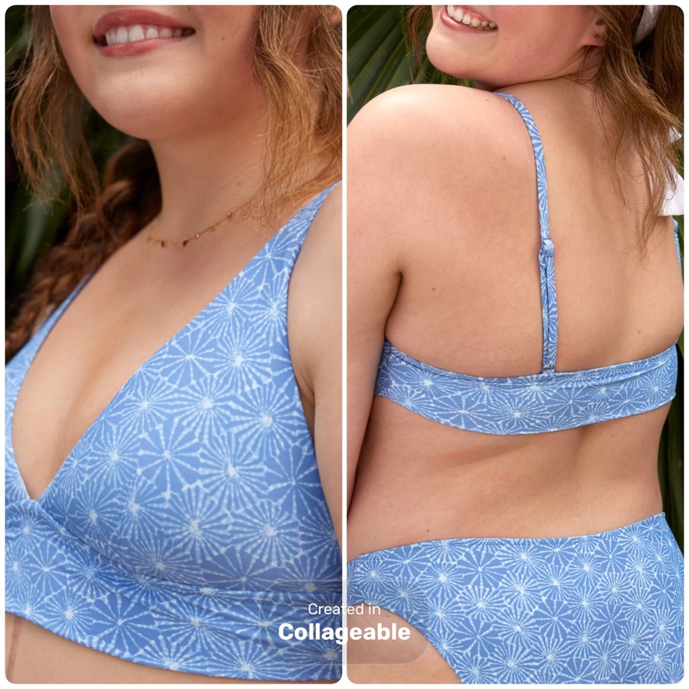 Aerie Light Marbled Blue Triangle Bikini Set Size Medium